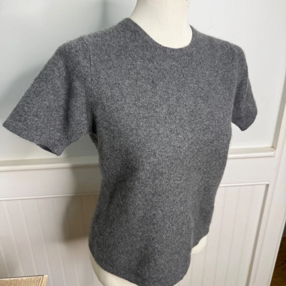 Randy Kemper Womens Gray 100% Cashmere Short Sleeve Crew Neck Sweater Size S